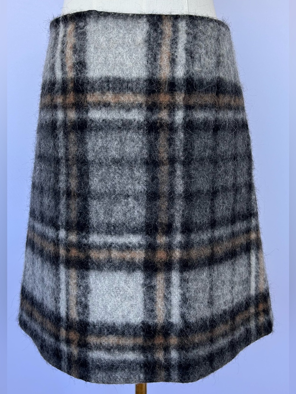 COS Women’s Plaid Wool A-Line Mini Skirt Fuzzy Texture Size EU42 (US12 or XL)